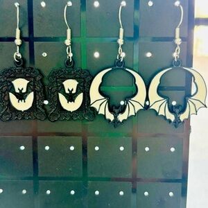 White and Black Bat Earring Set, NWT, Unworn